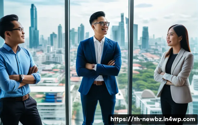 스타트업 심사에서의 경영진 평가 기준 - A professional Southeast Asian startup leader standing confidently in a modern office with large win...